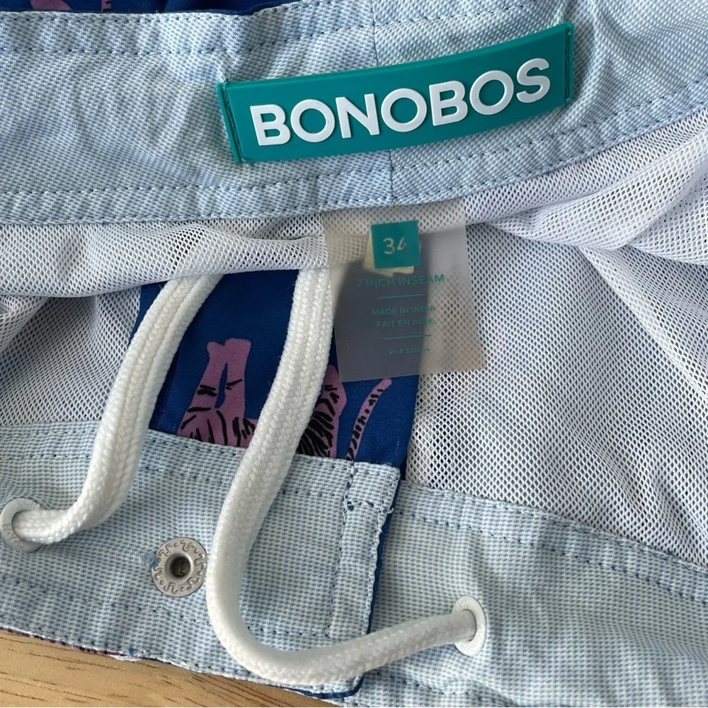 BONOBOS Banzai 7-inch Swim Trunks In Le Tigre Print Blue Pink - 35434